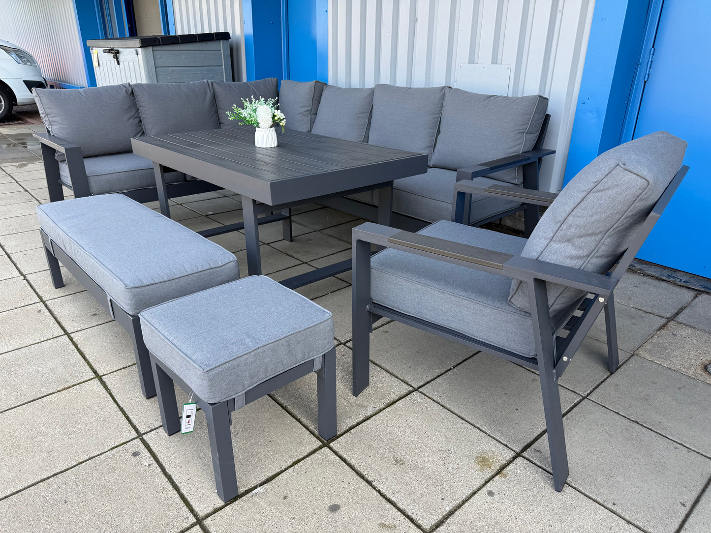 Vegas Grey Aluminium Polywood Table Dining Set + Armchair