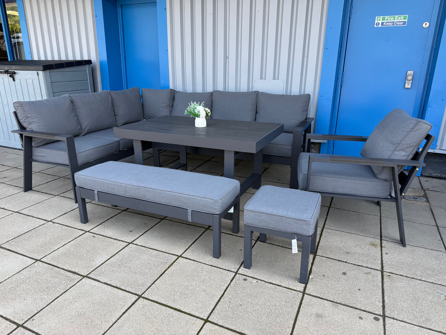 Vegas Grey Aluminium Polywood Table Dining Set + Armchair