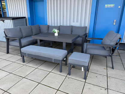 Vegas Grey Aluminium Polywood Table Dining Set + Armchair