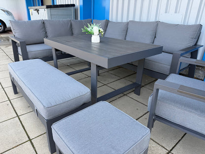 Vegas Grey Aluminium Polywood Table Dining Set + Armchair