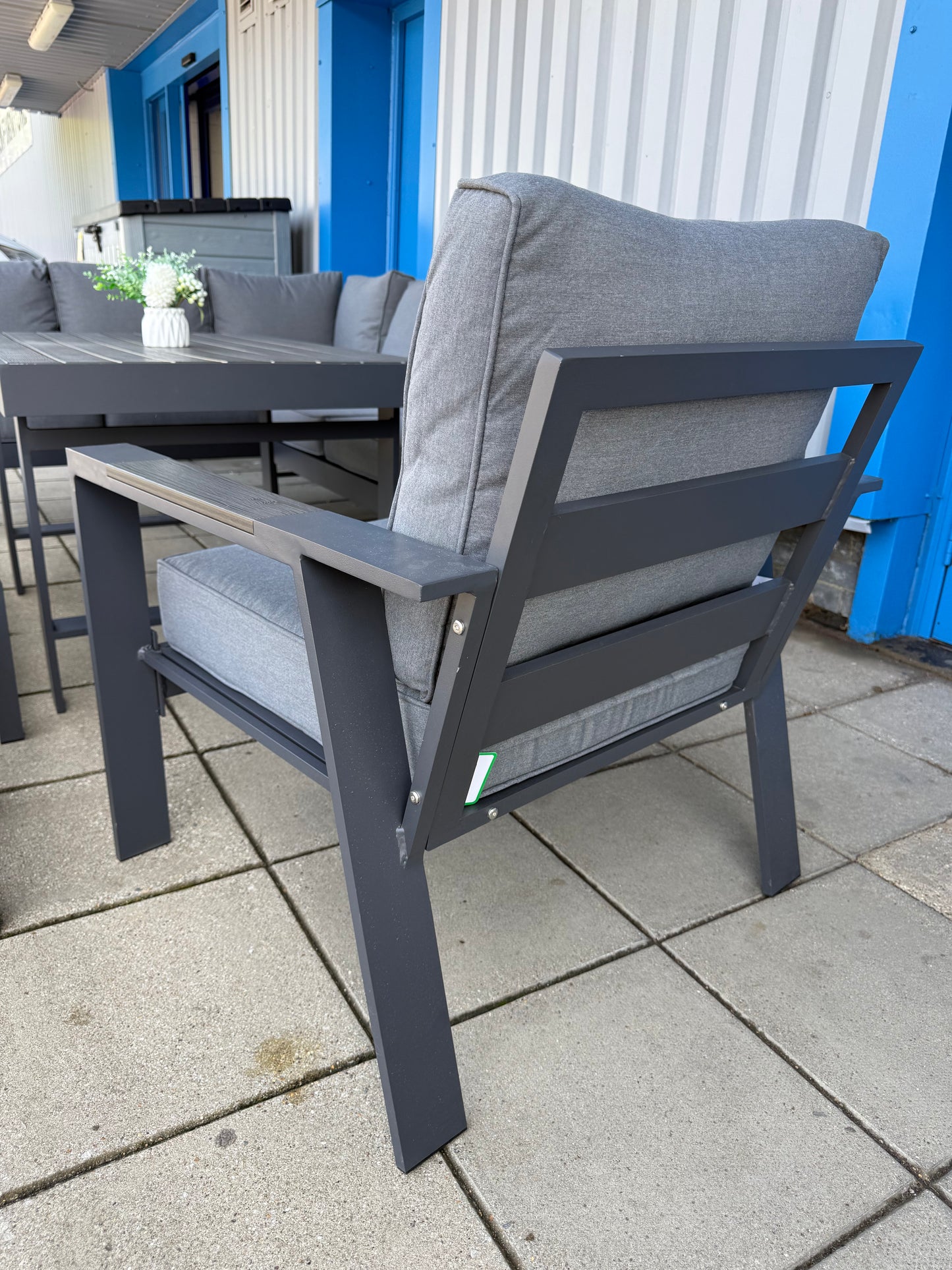Vegas Grey Aluminium Polywood Table Dining Set + Armchair