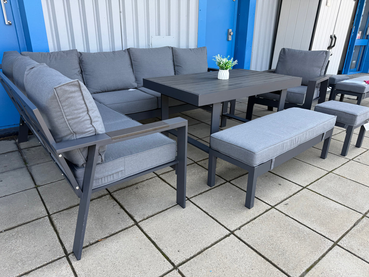 Vegas Grey Aluminium Polywood Table Dining Set + Armchair