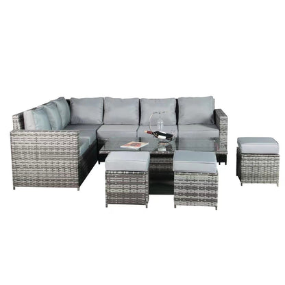 LCR080 Mixed Grey Rattan Corner Rising Table Set