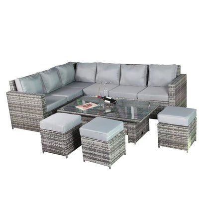 LCR080 Mixed Grey Rattan Corner Rising Table Set