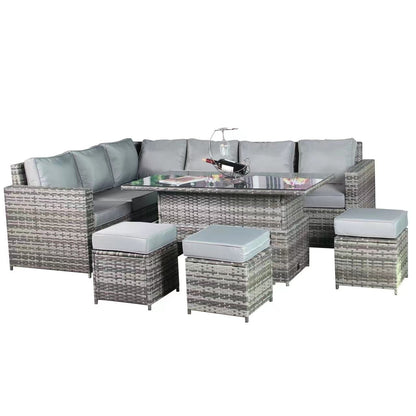 LCR080 Mixed Grey Rattan Corner Rising Table Set