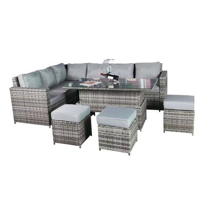 LCR080 Mixed Grey Rattan Corner Rising Table Set