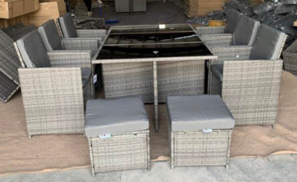 Light Mixed Grey Rattan 11pc Cube Set Essex Discount Furniture