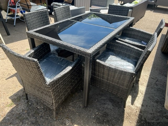 Mixed Grey Rattan 6 Seater Dining Set