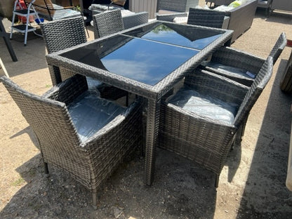 Mixed Grey Rattan 6 Seater Dining Set