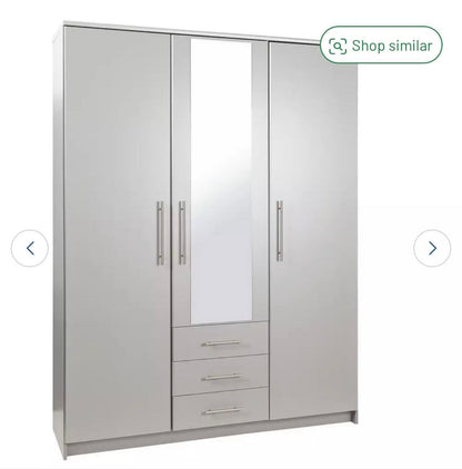 Normandy 3 Door 3 Drawer Mirrored Light Grey Wardrobe