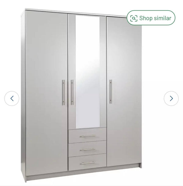 Normandy 3 Door 3 Drawer Mirrored Light Grey Wardrobe Essex Discount