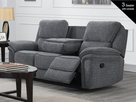 Belmont 3 Seater Grey Fabric Reclining Sofa