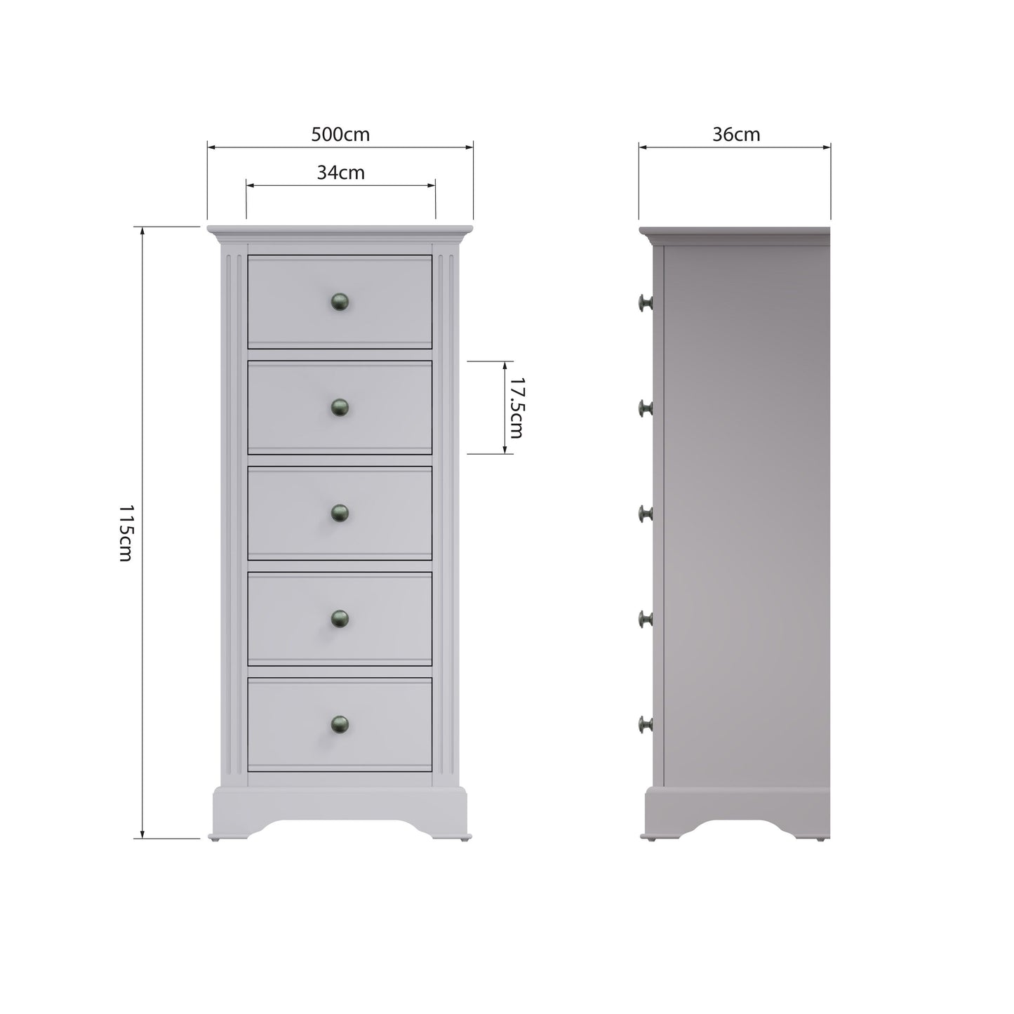 BP 5 Drawer Narrow Chest Grey