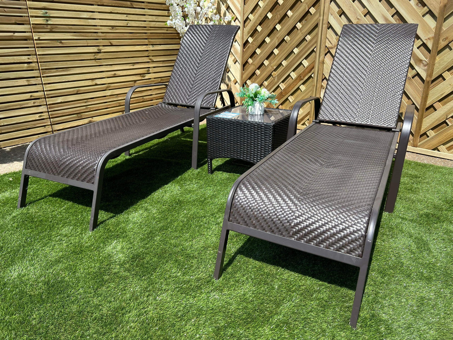 Metal Frame Brown Rattan Sun-Lounger