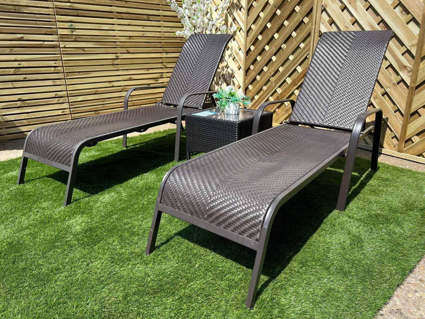 Metal Frame Brown Rattan Sun-Lounger