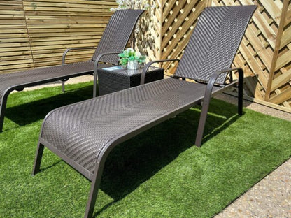 Metal Frame Brown Rattan Sun-Lounger