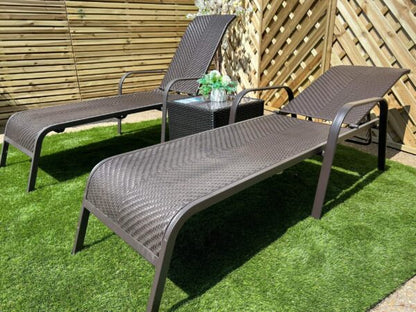 Metal Frame Brown Rattan Sun-Lounger