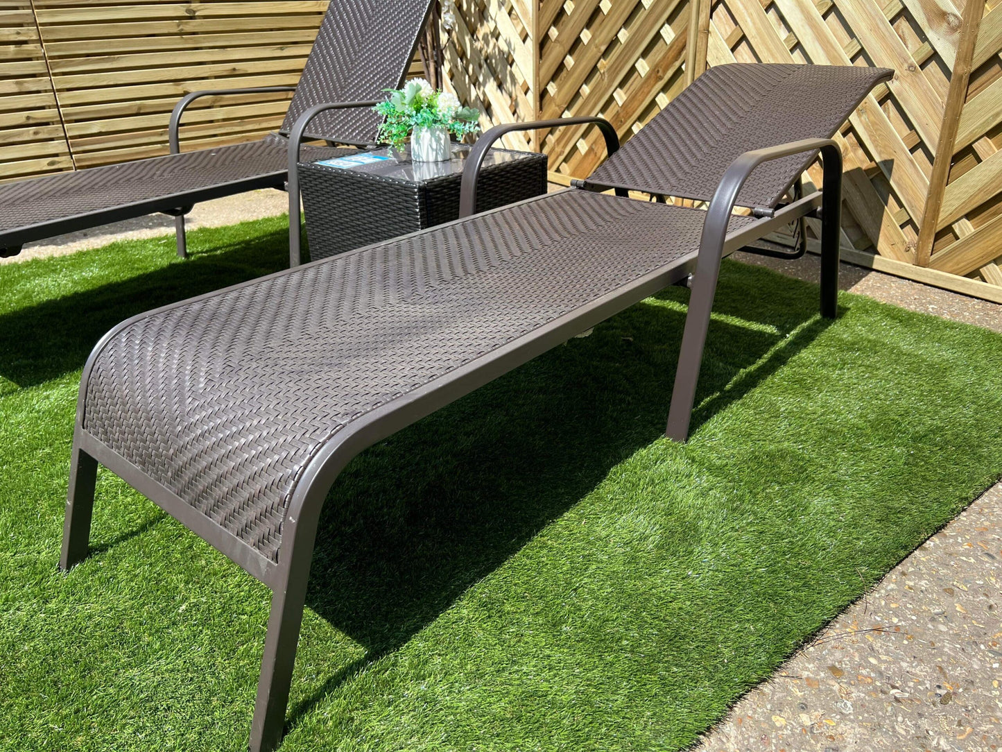 Metal Frame Brown Rattan Sun-Lounger