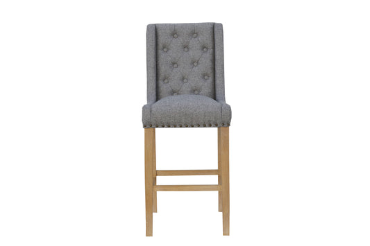 Light Grey Buttoned Back Bar Stool