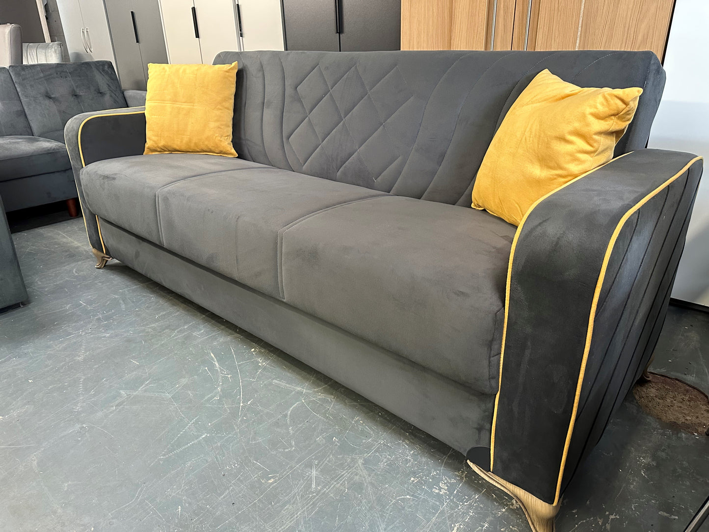 Grey Suede 3 Seater Sofa Bed