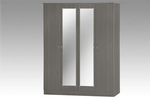 Grey 4 Door Wardrobe With Mirror