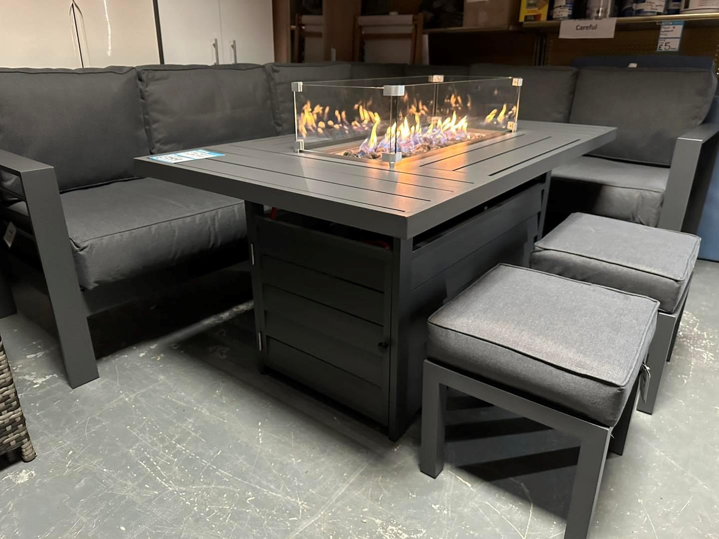 Grey Aluminium Large Corner Fire Pit Table Set
