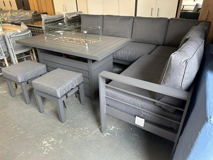 Grey Aluminium Large Corner Fire Pit Table Set