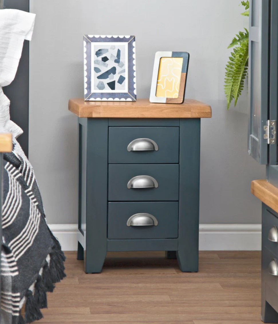 HP Small 3 Drawer Bedside Blue