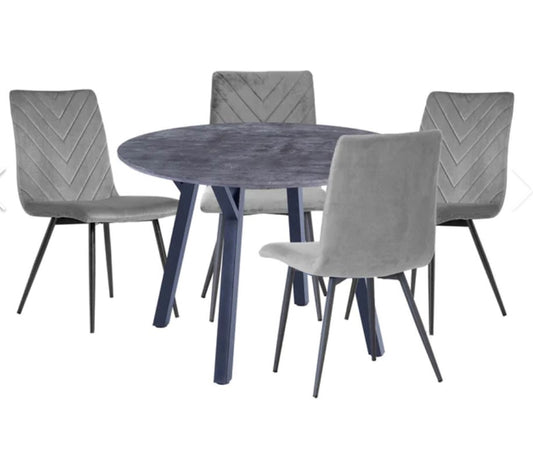 BE Grey Concrete Effect Round Table With 4 Chairs