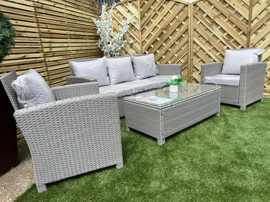 Light Grey Rattan 5 Seater Sofa Lounge Set