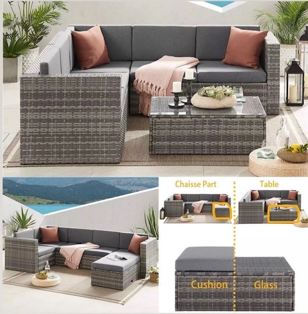 Mixed Grey Rattan 5 Seater Corner Lounge Set