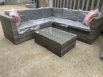 Mixed Grey Rattan 5 Seater Corner Lounge Set