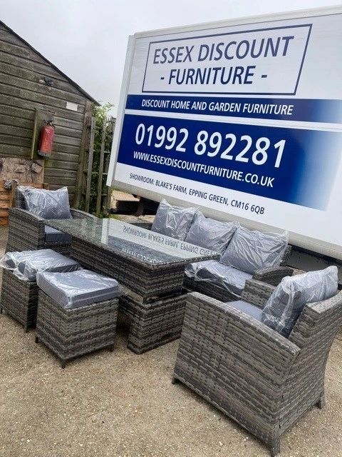 Mixed Grey Rattan 7 Seater Sofa Dining Set with Rising Table