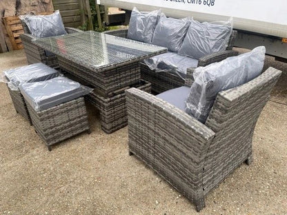 Mixed Grey Rattan 7 Seater Sofa Dining Set with Rising Table