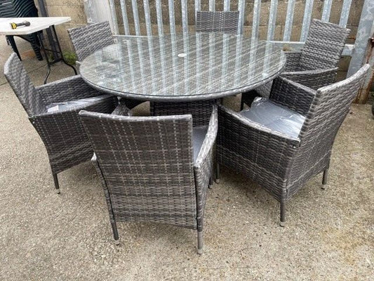 Mixed Grey Rattan Round Table with 6 Chairs