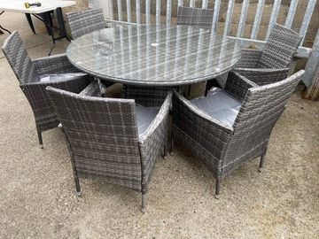 Mixed Grey Rattan Round Table with 6 Chairs