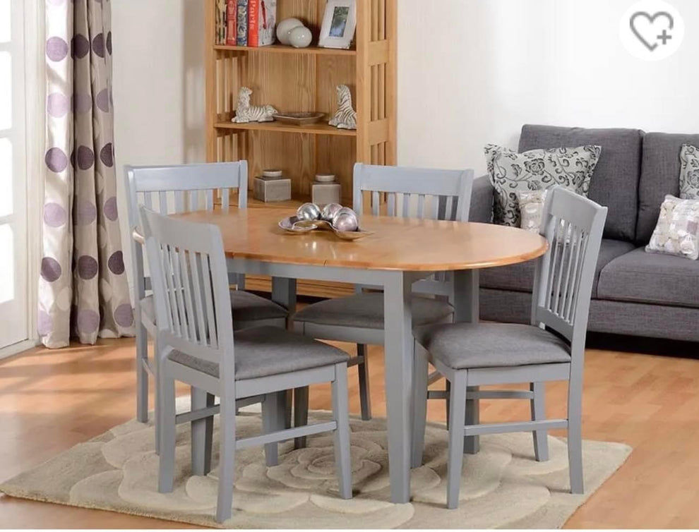 Oxford Grey & Oak Extending Dining Table & 4 Chairs Set Essex