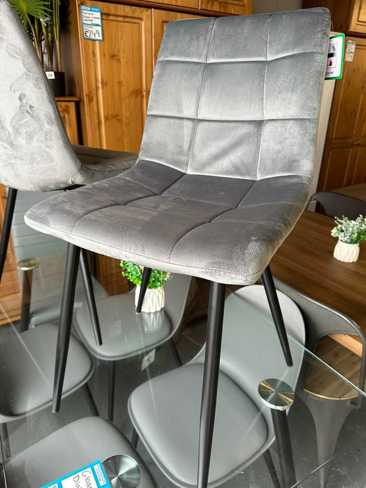 Set Of 4 Dark Grey Soft Velvet Dining Chairs