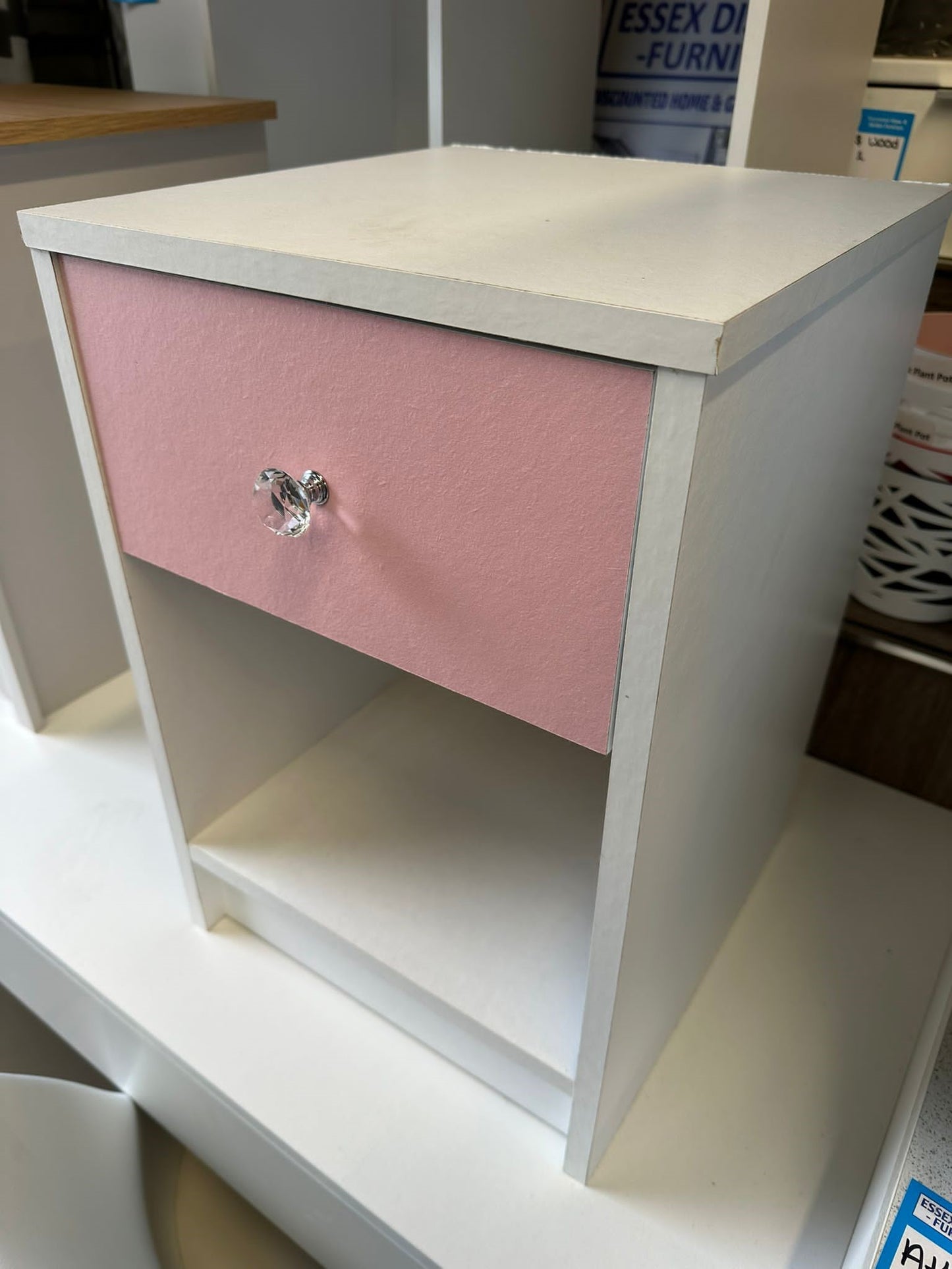 White & Pink One Drawer Bedside